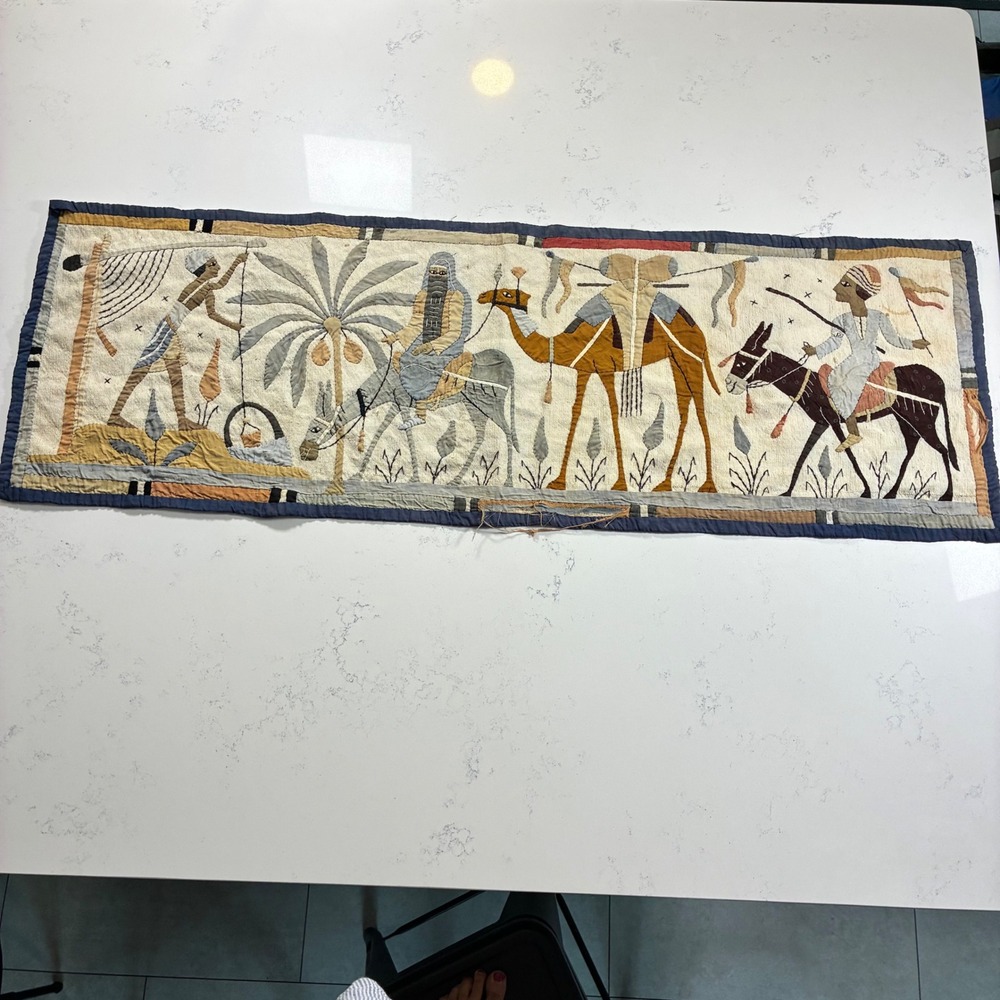 Antique Egyptian Khayamiya Hand Applique Wall Hanging Desert Caravan Folk Art